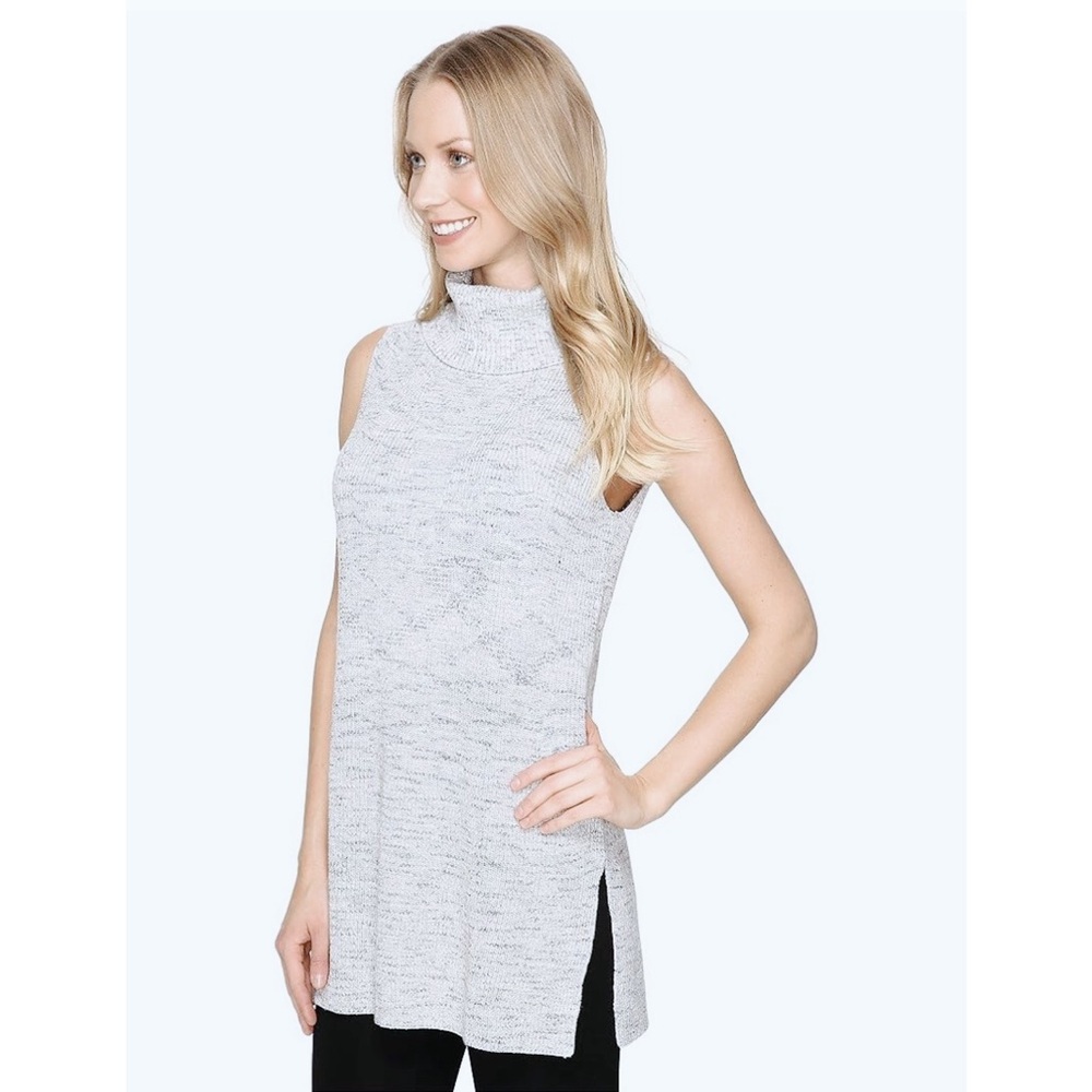NIC+ZOE Hazy Turtleneck Gray Sleeveless Tunic Light Sweater EUC